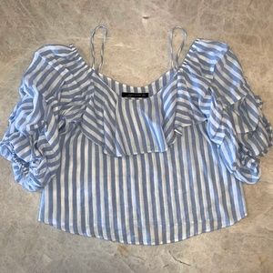 Zara Blue Striped Off the Shoulder Shirt